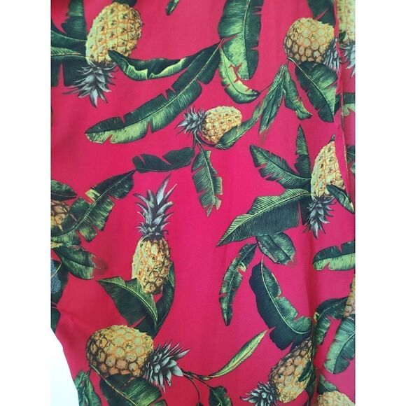 Gianni Bini Kimono Size XS Red Palm Print Pineapples Drape Front Dolman Sleeve - Picture 3 of 5